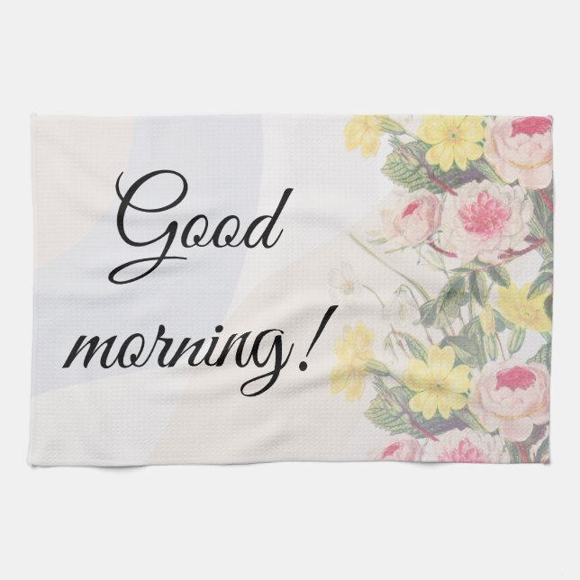 Green Foliage Watercolor Flowers  Kitchen Towel (Horizontal)
