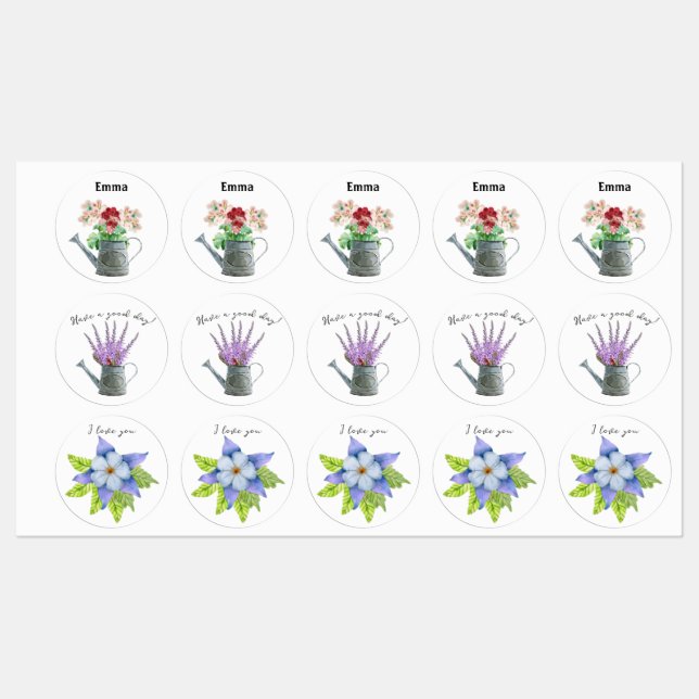 Green Foliage Watercolor Flowers Labels (Sheet)