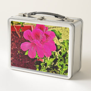 Green Foliage Watercolor Flowers Metal Lunch Box