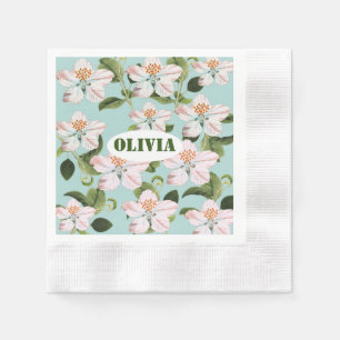 Green Foliage Watercolor Flowers  Napkins