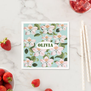 Green Foliage Watercolor Flowers  Napkins