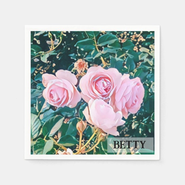 Green Foliage Watercolor Flowers  Napkins (Front)