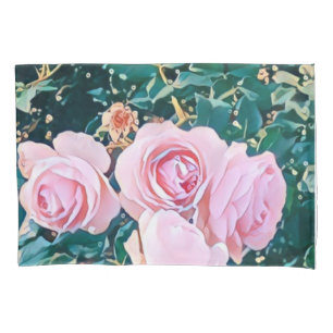 Green Foliage Watercolor Flowers Pillow Case