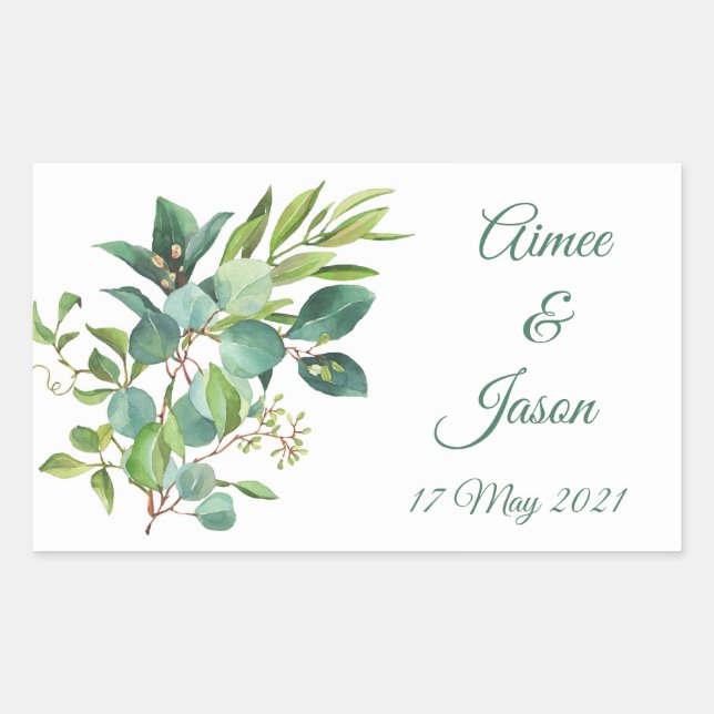 Green Foliage Watercolor Rectangle Stickers (Front)