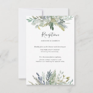 Green Foliage watercolor Wedding reception details RSVP Card