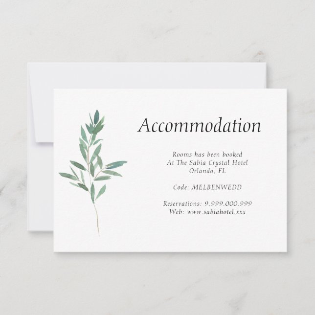 Green Foliage Wedding Accommodation Enclosure Card (Front)