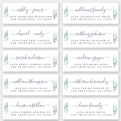 Green Foliage Wedding Guest Address Labels