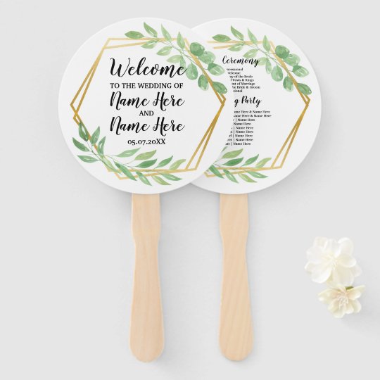 green foliage wedding programme modern leaves leaf hand fan zazzle com