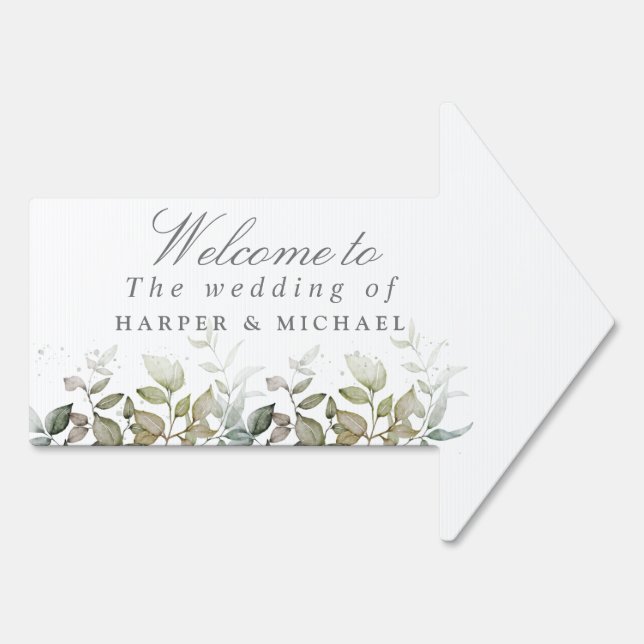Green foliage wedding welcome arrow sign (Back)