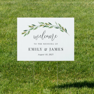 Green Foliage Wedding Welcome Yard Sign