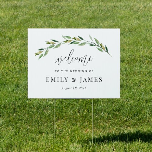 Green Foliage Wedding Welcome Yard Sign
