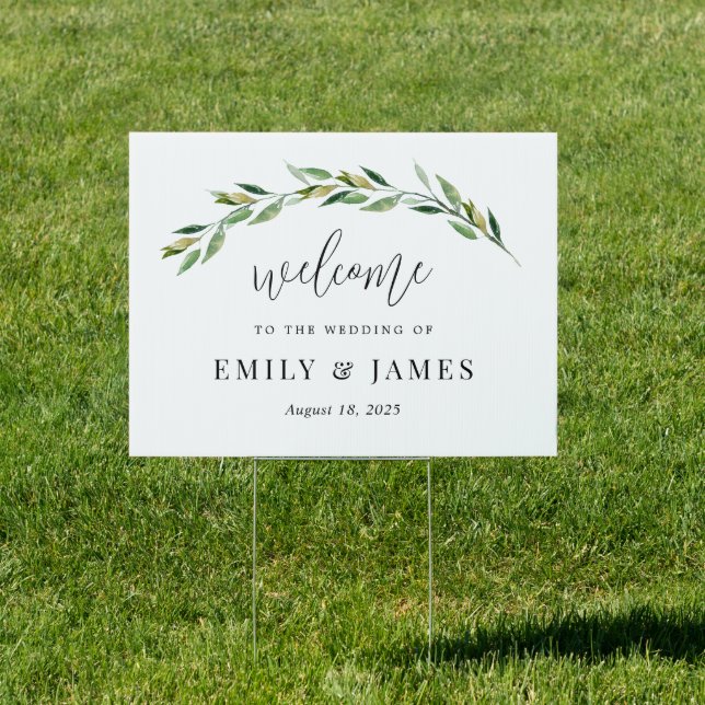 Green Foliage Wedding Welcome Yard Sign (Insitu)
