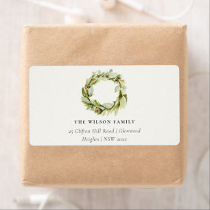 Green Foliage Winter Wreath Christmas Address Label