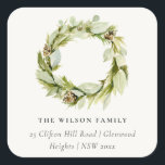 Green Foliage Winter Wreath Christmas Address Square Sticker<br><div class="desc">If you need any further customisation please feel free to message me on yellowfebstudio@gmail.com.</div>