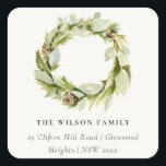 Green Foliage Winter Wreath Christmas Address Square Sticker<br><div class="desc">If you need any further customisation please feel free to message me on yellowfebstudio@gmail.com.</div>