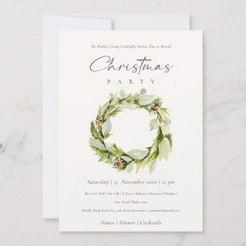 Green Foliage Winter Wreath Christmas Party Invitation