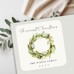 Green Foliage Winter Wreath Merriest Christmas  Square Sticker<br><div class="desc">If you need any further customisation please feel free to message me on yellowfebstudio@gmail.com.</div>