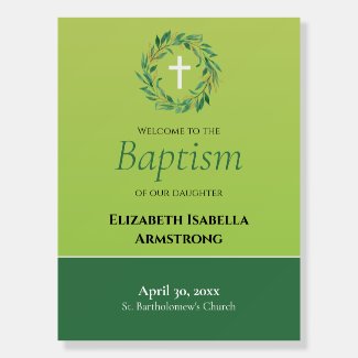 Green Foliage Wreath and Cross Spring Baptism
