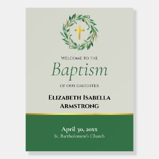 Green Foliage Wreath Golden Cross Spring Baptism