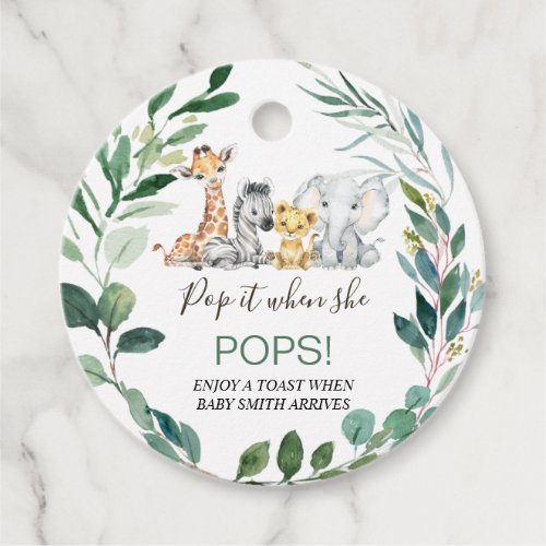 Green Foliage Wreath Safari Baby Shower Pop It Favor Tags