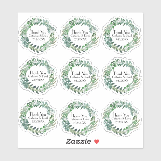 Green Foliage Wreath Thank You Set Sticker (Sheet)