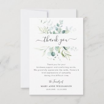 Green Folige Funeral Thank You Note 