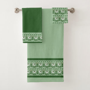 Green Folk Art Floral Bath Towel Set