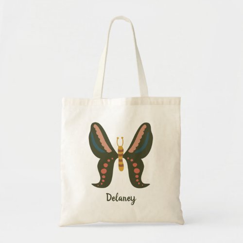 Green Folk Art Moth Butterfly Graphic Personalized Tote Bag