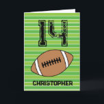 Green Football 14th Birthday Card<br><div class="desc">Personalized football 14th birthday card for son,  grandson,  godson,  etc. The front features a place for you to personalize with his name. A great football birthday card for football players and football fans.</div>
