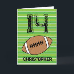 Green Football 14th Birthday Card<br><div class="desc">Personalized football 14th birthday card for son,  grandson,  godson,  etc. The front features a place for you to personalize with his name. A great football birthday card for football players and football fans.</div>