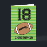 Green Football 18th Birthday Card<br><div class="desc">Personalized football 18th birthday card for son,  grandson,  godson,  etc. The front features a place for you to personalize with his name. A great football birthday card for football players and football fans.</div>