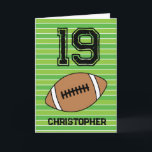 Green Football 19th Birthday Card<br><div class="desc">Personalized football 19th birthday card for son,  grandson,  nephew,  etc. The front features a place for you to personalize with his name. A great football birthday card for football players and football fans.</div>