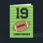Green Football 19th Birthday Card<br><div class="desc">Personalized football 19th birthday card for son,  grandson,  nephew,  etc. The front features a place for you to personalize with his name. A great football birthday card for football players and football fans.</div>