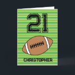 Green Football 21st Birthday Card<br><div class="desc">Personalized football 21st birthday card for son,  grandson,  nephew,  etc. The front features a place for you to personalize with his name. A great football birthday card for football players and football fans.</div>