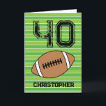 Green Football 40th Birthday Card<br><div class="desc">Personalized football 40th birthday card for him. The front features a place for you to personalize with his name. A great football birthday card for football players and football fans.</div>