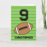 Green Football 9th Birthday Card<br><div class="desc">Personalized football 9th birthday card for son,  grandson,  nephew,  etc. The front features a place for you to personalize with his name. A great football birthday card for football players and football fans.</div>