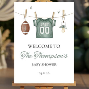 Green Football Baby Shower Welcome Sign A Little