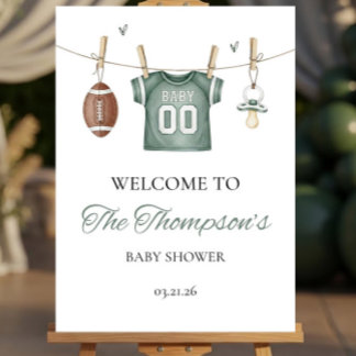 Green Football Baby Shower Welcome Sign | A Little