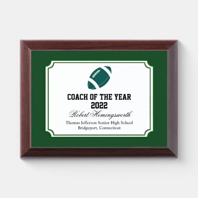 Green Football Coach Award Plaque (Horizontal)