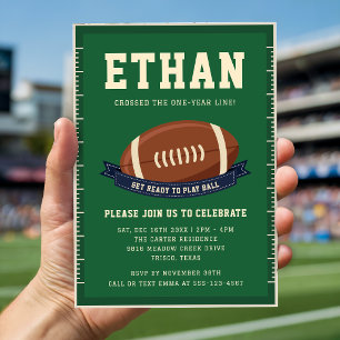 Green Football Field Baby First Birthday Party Invitation