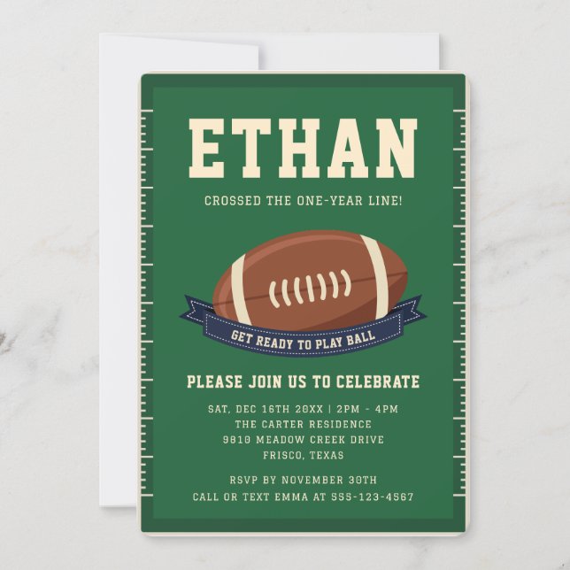 Green Football Field Kids First Birthday Party Invitation (Front)