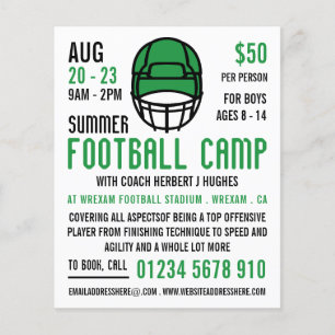 Green Football Helmet, Football Camp Advertising Flyer