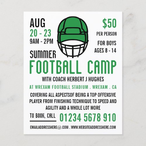 Green Football Helmet Football Camp Advertising Flyer