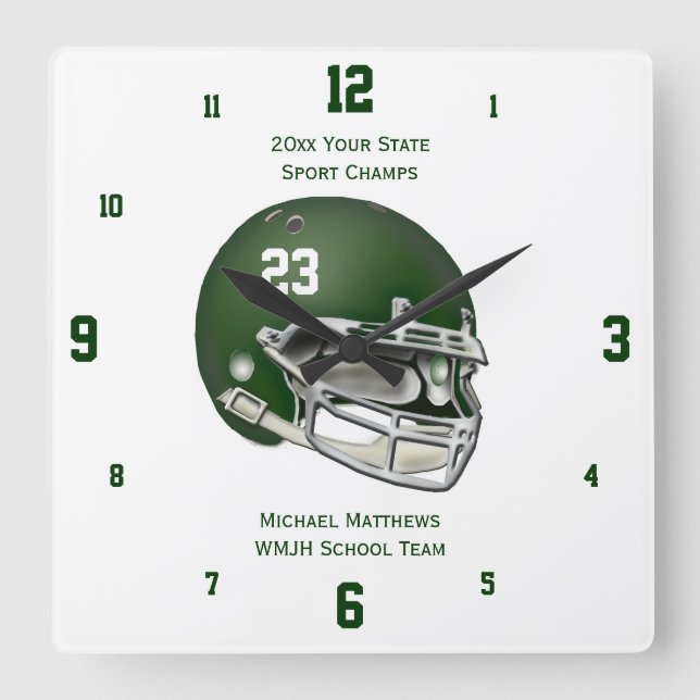 Green Football Helmet Name and School Clock (Front)