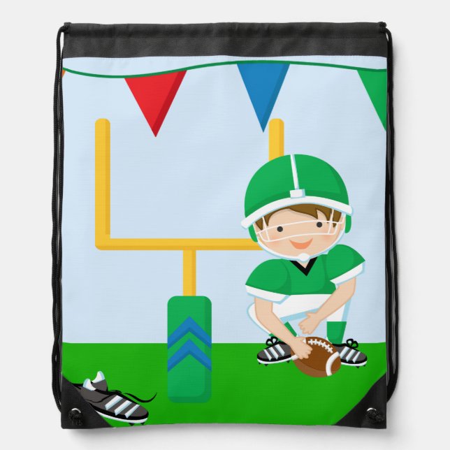 Green Football Player Drawstring Backpack Bag (Front)