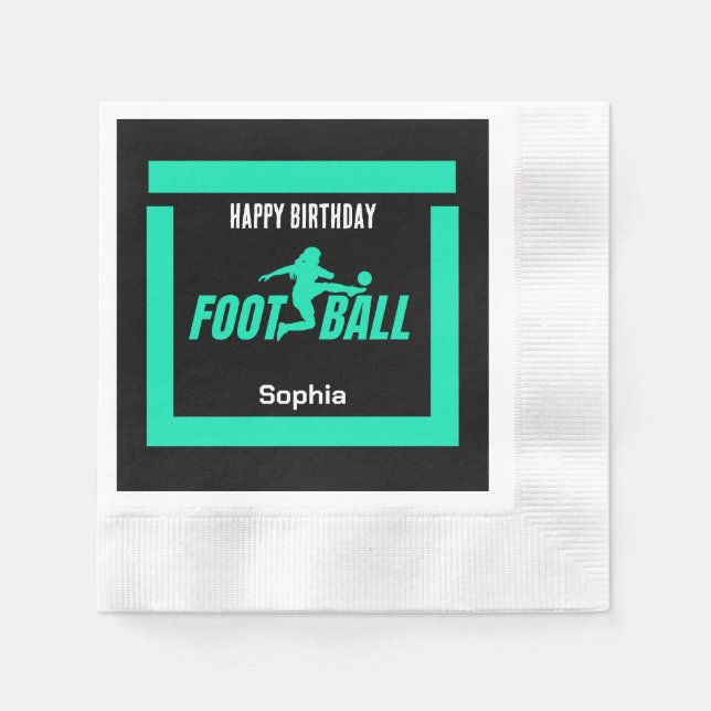 Green Football Player Girl, Birthday Girl Team Napkins (Front)