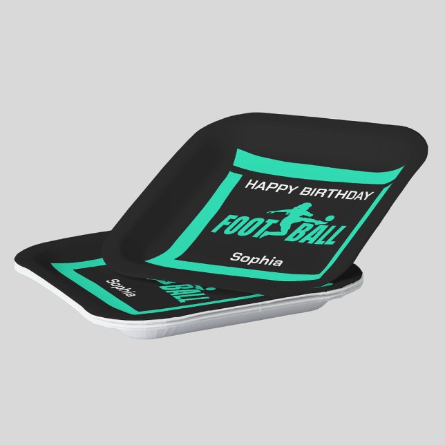 Green Football Player Girl, Birthday Girl Team  Paper Plates (Creator Uploaded)