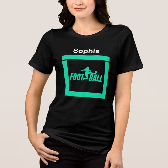 Green Football Player Girl, Birthday Girl Team Tri-Blend Shirt (Front)