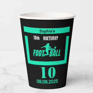 Green Football Player Girl Birthday Paper Cups