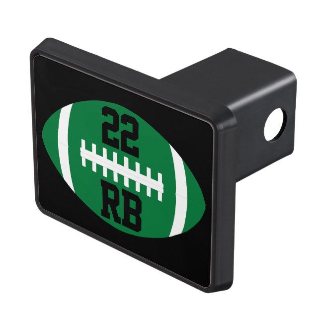 Green Football Player Jersey Number and Position Hitch Cover (Top Right)